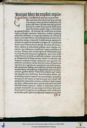Incipit liber de triplici regione claustralium…