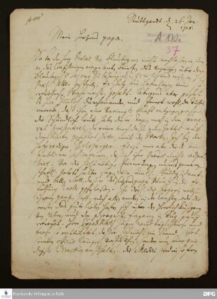 Brief von Samuel Urlsperger an August Hermann Francke.