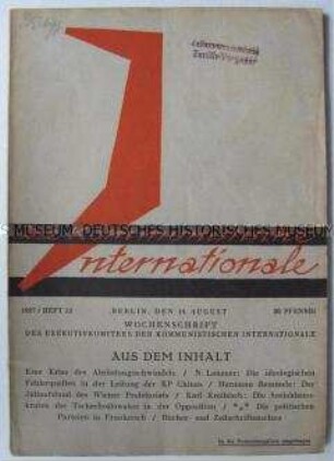 Internationale gesellschaftstheoretische Wochenzeitschrift "Die Kommunistische Internationale" u.a. über den Arbeiteraufstand in Wien