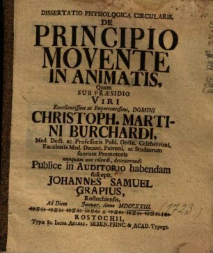 Dissertatio Physiologica Circularis, De Principio Movente In Animatis