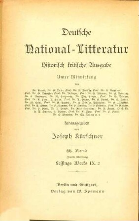 Lessings Werke, 9,2. Antiquarische Briefe. Wie die Alten den Tod gebildet. Kleinere Schriften und Nachlaß antiquarische-archäologischen Inhalts