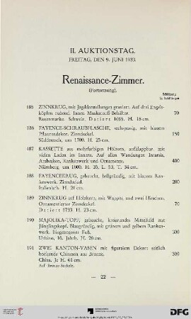 II. Auktionstag: Freitag, den 9. Juni 1933 (Nr. 185-365)