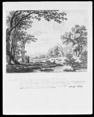 Landschaft mit Schafherde am Wasserlauf