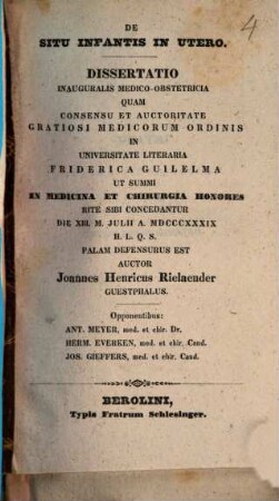 De situ infantis in utero : dissertatio inauguralis medico-obstetricia
