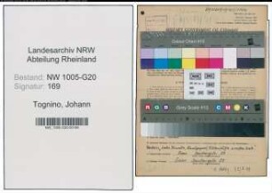 Entnazifizierung Johann Tognino , geb. 26.02.1907 (Schreiner)