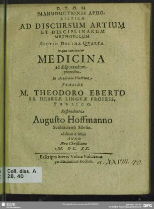 14: Medicina ad disputandum proposita