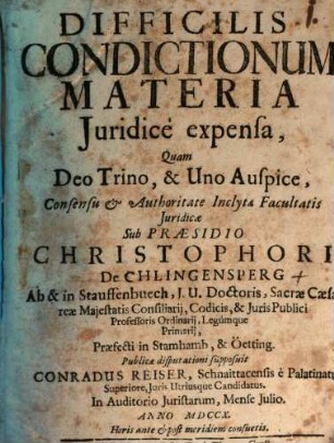 Difficilis Condictionum Materia Juridicè expensa