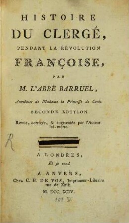 Histoire du Clerge pendant la revolution françoise