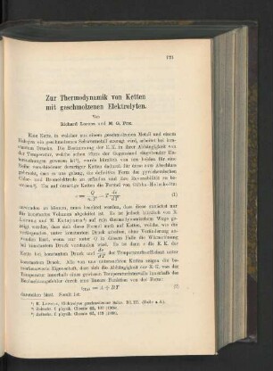 Zur Thermodynamik von Ketten mit geschmolzenen Elektrolyten.