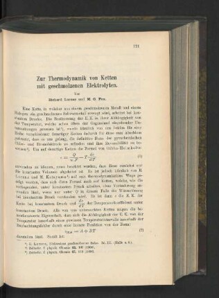 Zur Thermodynamik von Ketten mit geschmolzenen Elektrolyten.