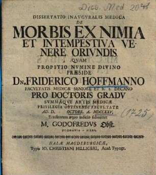 Dissertatio Inavgvralis Medica De Morbis Ex Nimia Et Intempestiva Venere Orivndis