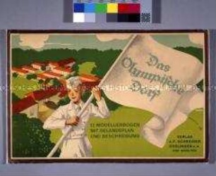 Bastelbogen "Das Olympische Dorf" zu den Olympischen Spielen 1936 in Berlin, mit 12 Modellierbögen, Geländeplan und Beschreibung