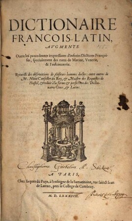 Dictionnaire François latin