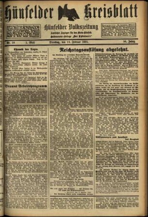 Erste Ausgabe vom Dienstag, den 10. Februar 1931.