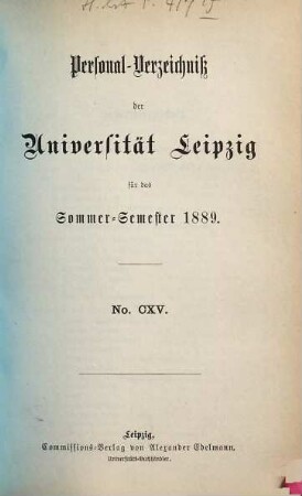 Personalverzeichnis. 1889, SS = Nr. 115