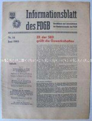 Informationsblatt des FDGB zur Wahl der Konfliktkommissionen und zum sozialistischen Wettbewerb