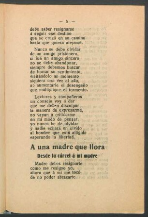 A una madre que llora : Desde la cárcel á mi madre