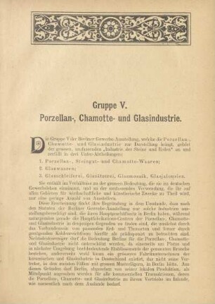 Gruppe V. Porzellan-, Chamotte- und Glasindustrie