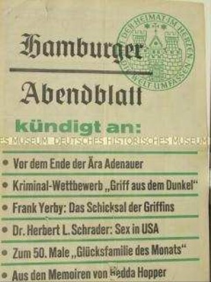 Sonderdruck des "Hamburger Abendblattes" zur Ankündigung einer Serie über Konrad Adenauer