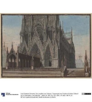 Die Jungfrau von Orleans. Trauerspiel von Friedrich Schiller. Entwurf zur 9. Dekoration. Fassade der Kathedrale von Reims