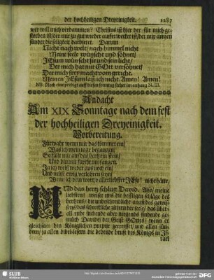 Andacht Am XIX Sonntage nach dem fest der hochheiligen Dreyeinigkeit