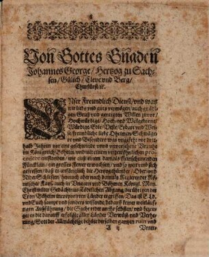 Copia Eines Schreibens, so der Churfürst zu Sachsen, [et]c. an die zu Breßlau versambleten Fürsten vnd Stände inn Schlesien gethan vnd abgehen lassen, Vnd Abtruck der Käys. vnd Königl. Commission auff die Hertzogthümber Ober- vnd NiderSchlesien