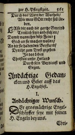 Andächtige Gedancken und Gebet auff das H. Engelfest.