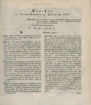 Register zur Gesetz-Sammlung, Jahrgang 1845