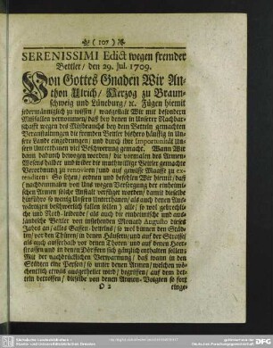 Edict wegen fremder Bettler, den 29. Jul. 1709