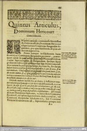 Quintus Articulus, Dominium Hericourt concernens