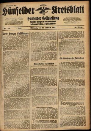 Erste Ausgabe vom Mittwoch, den 31. Oktober 1934.