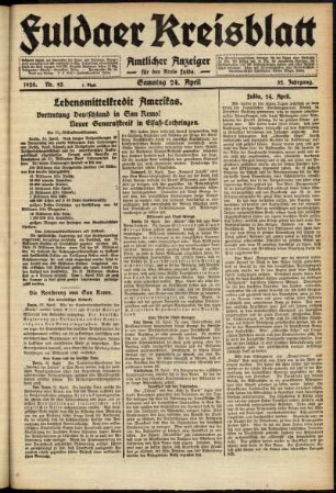 Erste Ausgabe vom Samstag, den 24. April 1920.