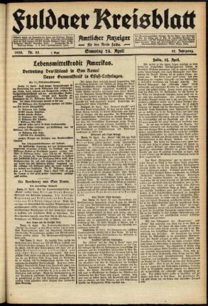 Erste Ausgabe vom Samstag, den 24. April 1920.