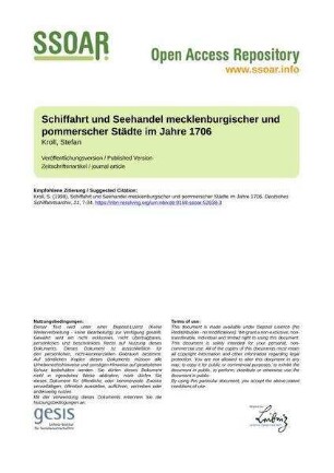 Schiffahrt und Seehandel mecklenburgischer und pommerscher Städte im Jahre 1706