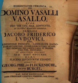 Diss. iur. de domino vasalli vasallo