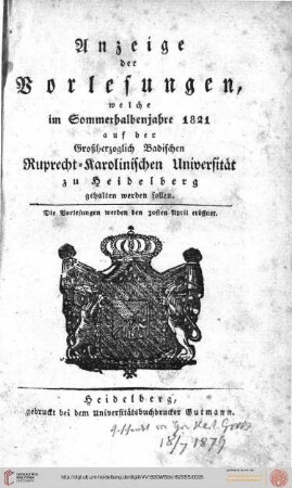 Sommersemester 1821
