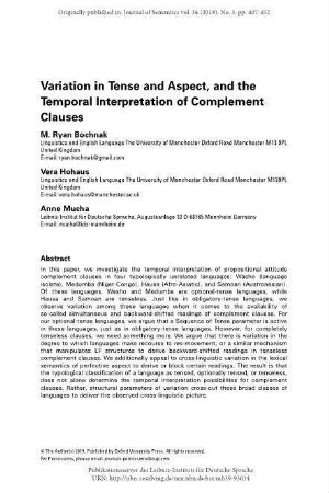 Variation in tense and aspect, and the temporal interpretation of complement clauses