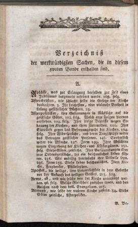 Verzeichniß der merkwürdigsten Sachen, die in diesem zwoten Bande enthalten sind