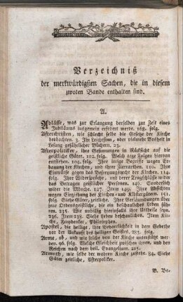 Verzeichniß der merkwürdigsten Sachen, die in diesem zwoten Bande enthalten sind