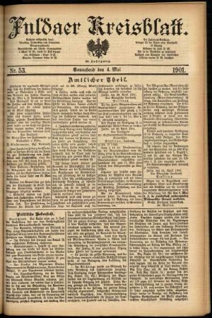 Erste Ausgabe vom Samstag, den 04. Mai 1901.