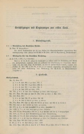 Berichtigungen und Ergänzungen zum ersten Band