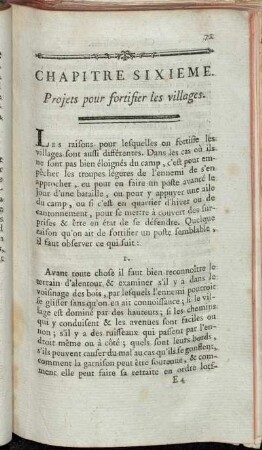 Chapitre Sixieme. Projets pour fortifier les villages.