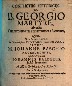 Conflictus historicus de B. Georgio martyre adversus Christophorum Christophori Sandium