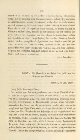 XXXVI. De Gouv.-Gen. en Raden van Indie aan den Minister van Kolonien ... 31 Jan. 1810