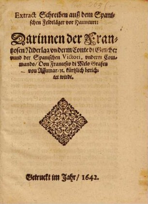 Extract-Schreiben aus dem Spanisch Feldläger vor Hauncurt