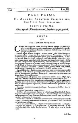 Pars Prima. De Avibus Aquaticis Fissipedibus quae circa Aquas Versantur. Sectio Prima. Alites aquatice fissipedes maximi, singulares & sui generis