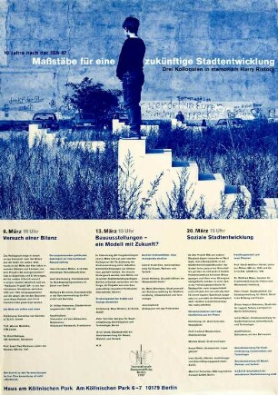 Plakat: "10 Jahre nach der IBA 87. Maßstäbe für eine zukünftige Stadtentwicklung"