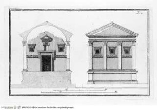 Gli edifici antichi di Roma ricercati nelle loro piante, e restituiti alla pristina magnificenza secondo Palladio, Desgodetz, ed altri più recenti / con l'aggiunta di qualche moderna fabbrica ad uso degli artisti, e de' viaggiatori pubblicati, e divisi in 82. tavole dall'Incisore Tommaso PiroliTaf. 3: Vorderansicht des Tempio di Camene - Gli edifici antichi di Roma