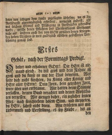 Erstes Gebät, nach der Vormittags Predigt