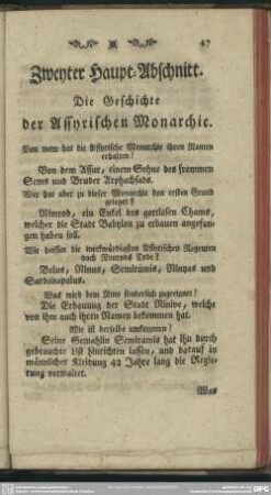Zweyter Haupt-Abschnitt. Die Geschichte der Assyrischen Monarchie